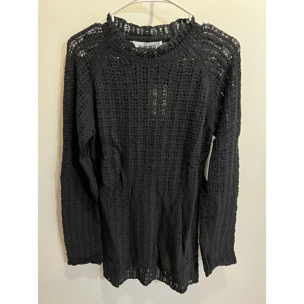 Anthropologie NWT Medium Rumored Black Beyond the Sea Fishnet Knit Mini Dress - Image 7