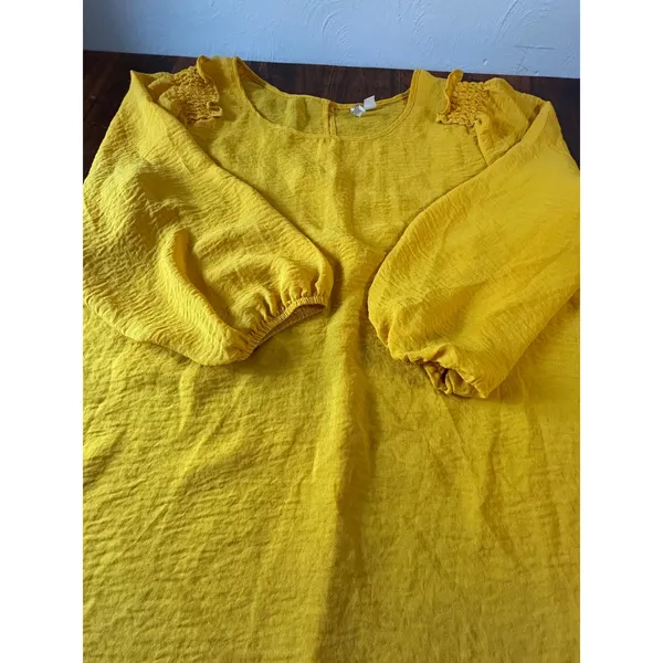 Cato Yellow Smocked Shoulder‎ 3/4 Balloon Sleeve Textured Blouse Large Mustard - Image 8