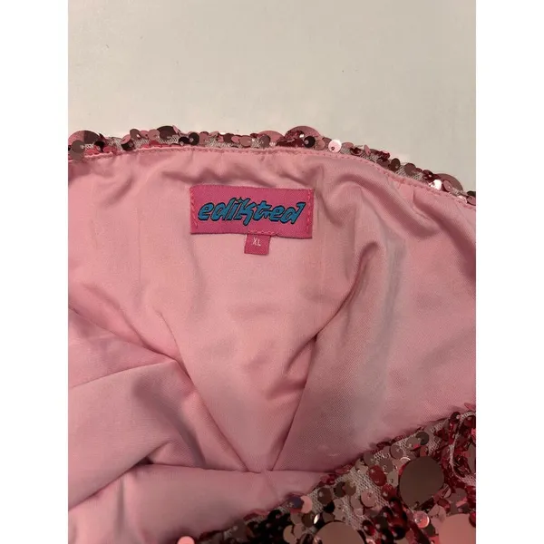 Edikted Sabina Low-Rise Sequin Mini Skirt in Pink. Size XL - Image 7