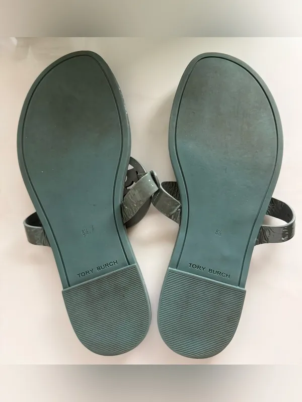 Tory Burch Soft Patent Leather Miller Sandals, Arctic Blue, Sz. 8.5 LIKE-NEW! - Image 11