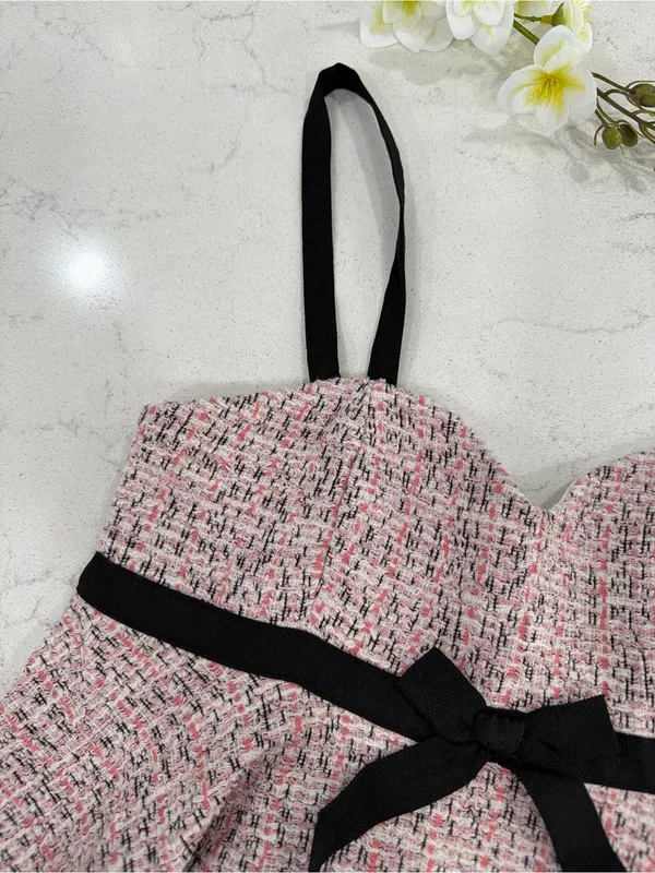 Zara Pink Tweed Sweetheart Camisole with Black Straps - Image 8