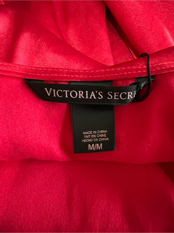 Victoria's Secret Red Satin Lace Chemise Slip Dress & Robe 2 Piece‎ Lingerie Set - Image 11