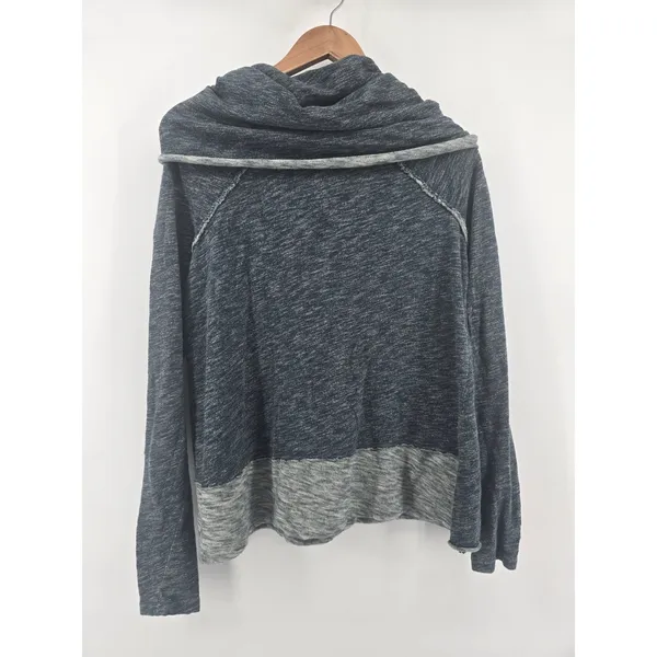 Free People FP Beach Pullover Womens M One Body Cowl Neck Blue Marled Raw Seam EUC - Image 3