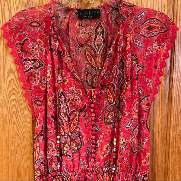 Sunrise by The Kooples Reef Paisley Print‎ Silk Chiffon Mini Dress Pink Size 2 - Image 7