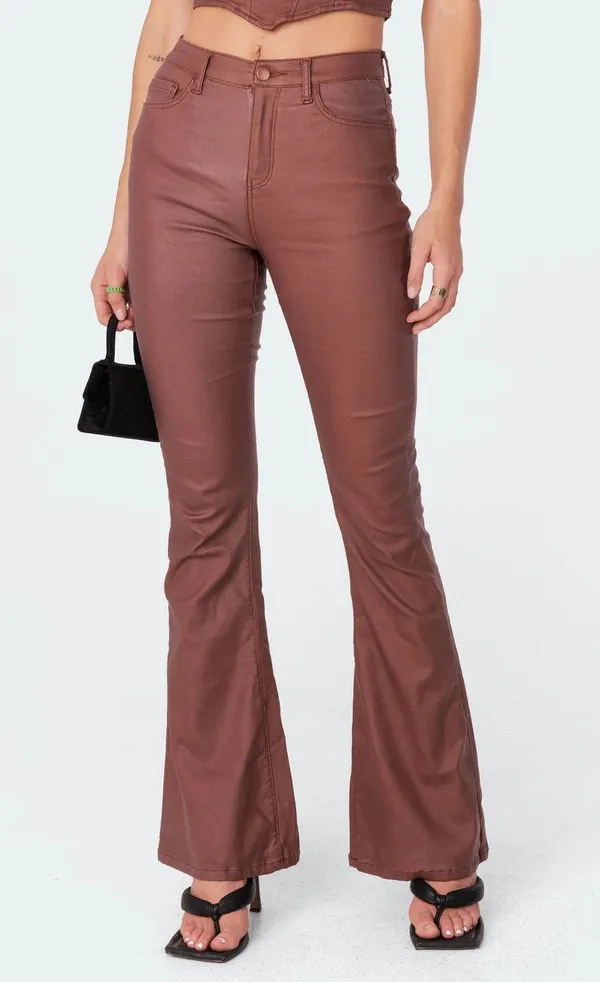 Edikted Leather Flare Jeans - Image 2