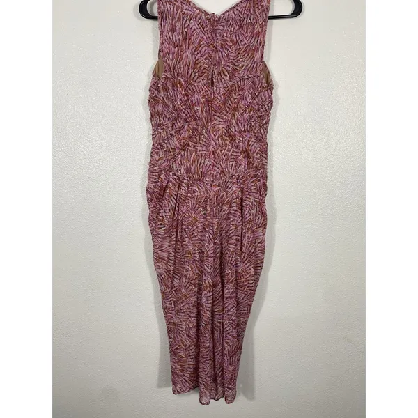 BCBGMAXAZRIA Pink Orange Abstract Print Ruched Draped Midi Dress Size 4 - Image 9