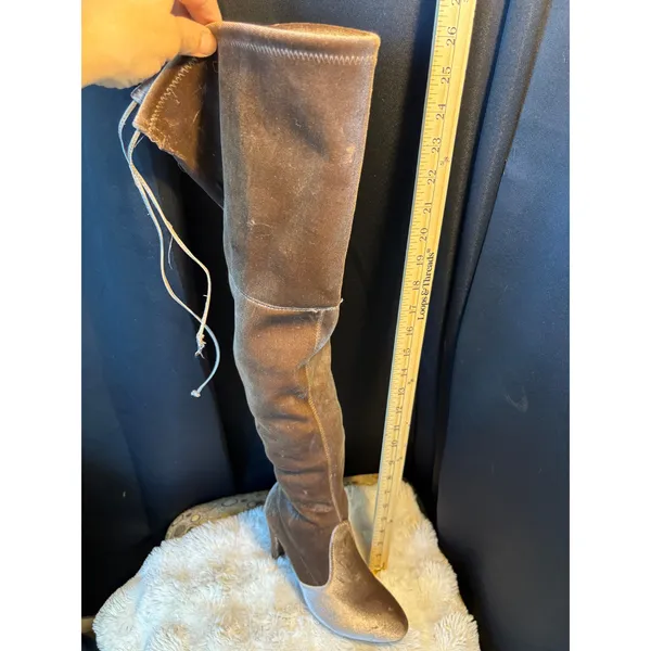Taupe Velvet Over The Knee Thigh High Block Heel Boots Size 8 like New! - Image 4