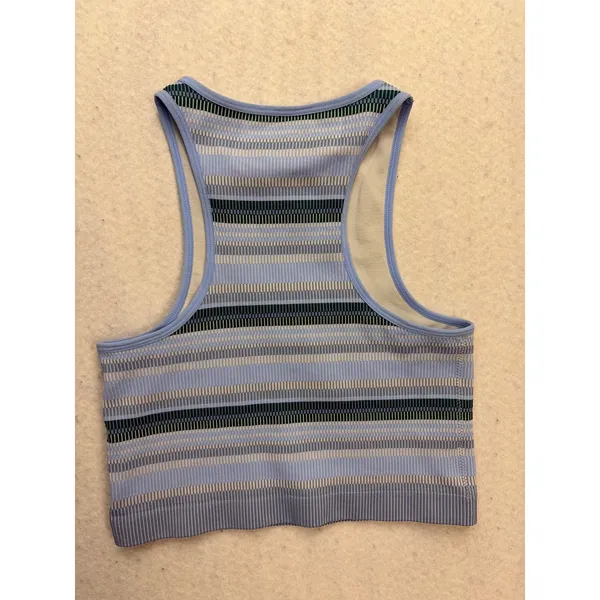 Garage Striped Tank Top Women Small Blue Ribbed Knit Seamless Cropped Racerback - Image 6