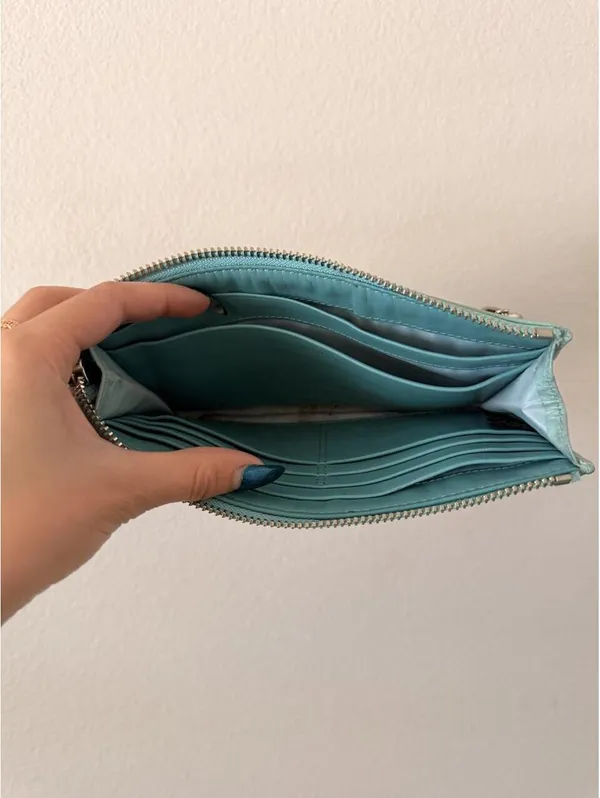 Vintage Coach Teal Canvas Wallet Wristlet - Image 3