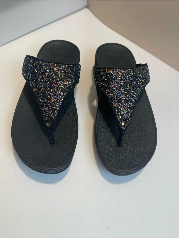 FitFlop Black Glitter MicroWobbleboard Thong Sandals Size US 5 EU 36 Comfort - Image 11