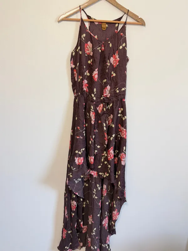 Farm Rio Floral Pink Purple Midi Dress Women’s‎ Size XS SMALL Tropical high low - Image 2