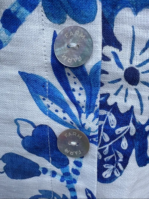 NWT FARM Rio Linen Faux Wrap Floral Birds Dress White Blue Size XS Retail $185 - Image 8