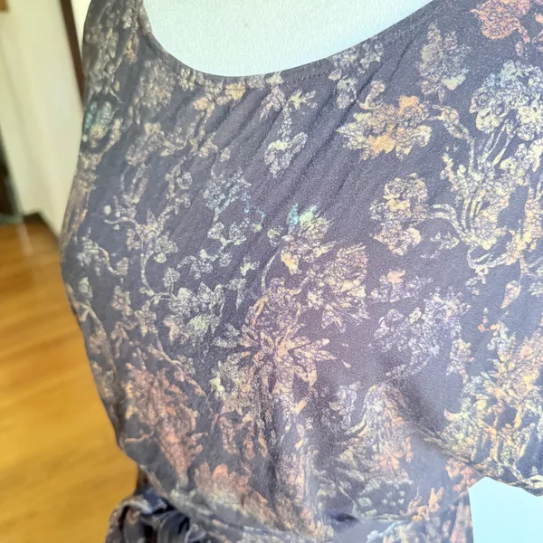 PERUVIAN CONNECTION | Moody dark Floral serafina Majorca Jersey Midi Dress Large - Image 2
