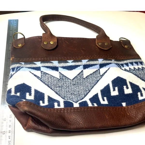 Hawks & Doves Loretta Top Handle Shoulder Purse Blue Bag Pendleton wool panel - Image 12
