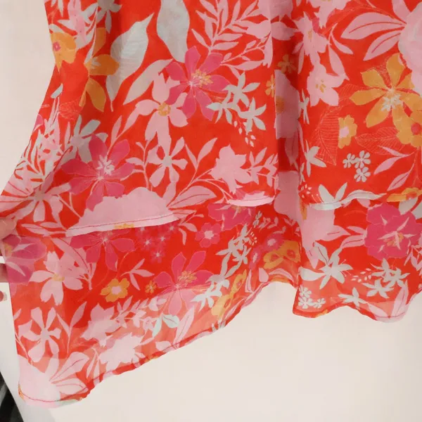 North End Floral Ruffle Tiered Chiffon Mini Dress Womens Size M Red Pink Boho Tropical Ga - Image 10