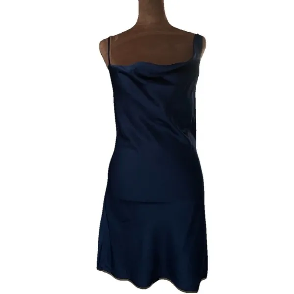 Abercrombie & Fitch Slip Dress Women’s Small Navy Satin Asymmetrical Neckline - Image 2