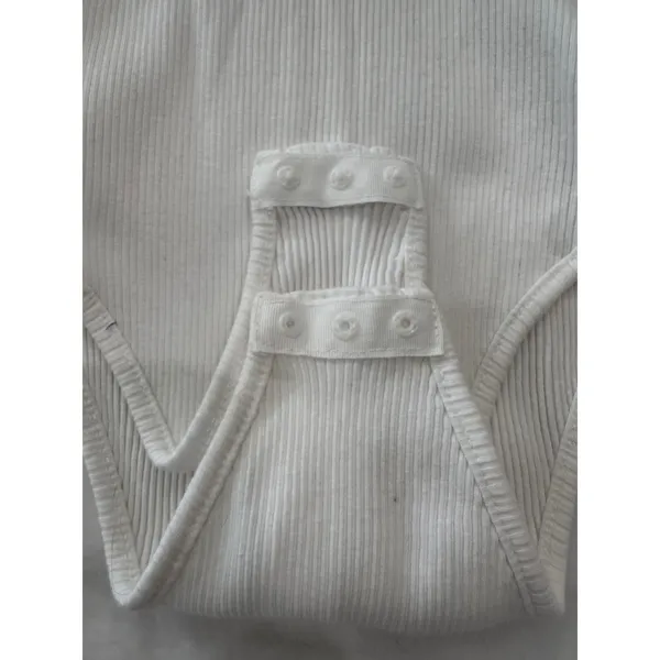 SHEIN Womens White Ribbed Mock Neck Puff Shoulder Long Sleeve Bodysuit Large - Image 4