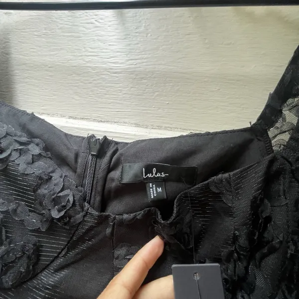 Lulus black dress M Notable Elegance Floral Appliqué Bustier Midi Party Formal - Image 3