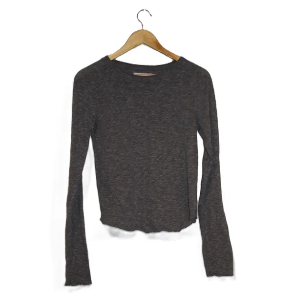 We The Free Long Sleeve Crew Neck Lettuce‎ Hem Top Charcoal Gray Size Medium - Image 2