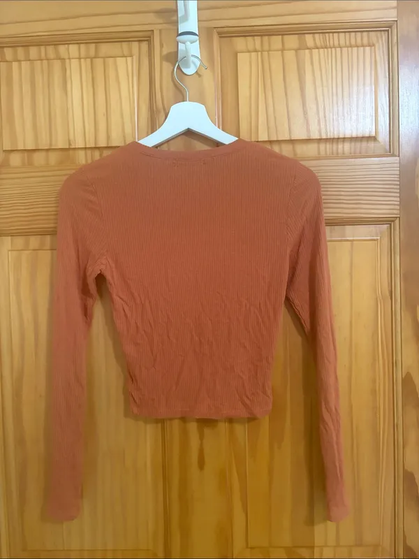 Nordstrom Size Small Orange Ribbed Long-Sleeve Shirt - Image 5