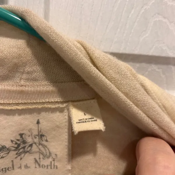 Angel of the North Beige Knit Cardigan‎ Sheer Ruffle Trim Open Front Women's L - Image 8