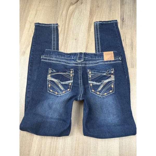 Y2K Low Rise Red Camel Scarlett Skinny Jeans Thick Stitch Embroidered Size 9‎ - Image 6