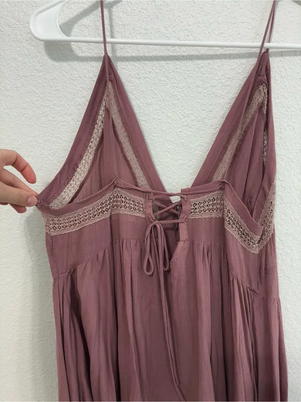 Free People Dusty Rose Lace-Trim Mini Dress - Image 5