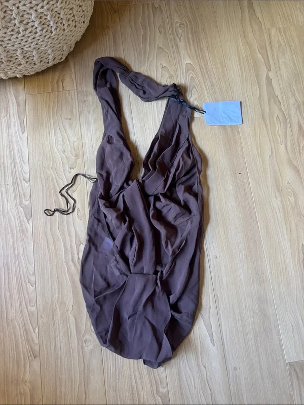 REVOLVE Adela Georgette Silk Top in Brown - Image 3