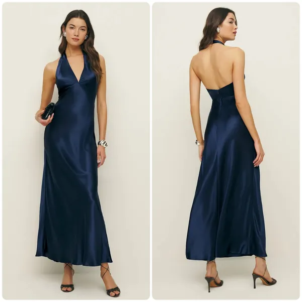 Reformation Daniela Silk Maxi Dress Navy Blue size 4 C0 - Image 2