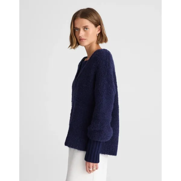NWT Alexa Chung for Madewell Bobbie Sweater in Navy Blue Alpaca Boucle M - Image 4