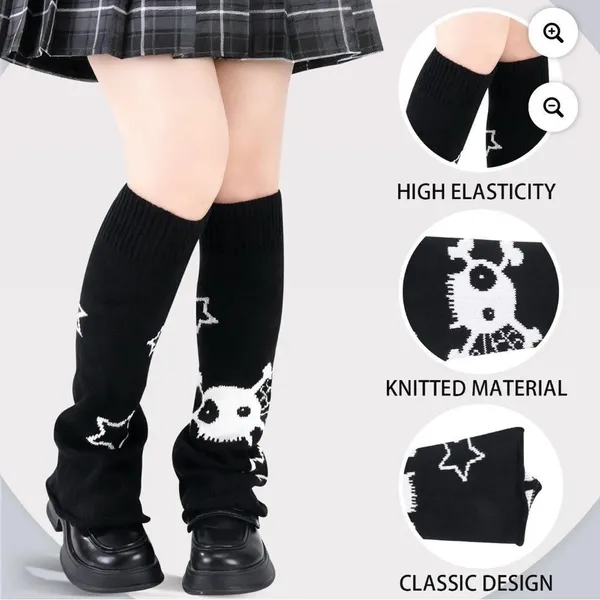 Black and White Skull Punk Leg Warmers - Image 2
