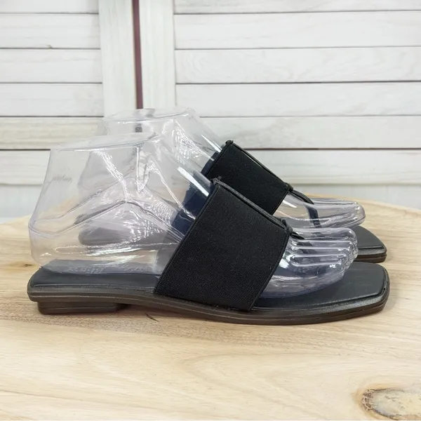 Ragg Elastic Strap Square Toe Slide‎ Thong Sandals Black Size 6 - Image 2