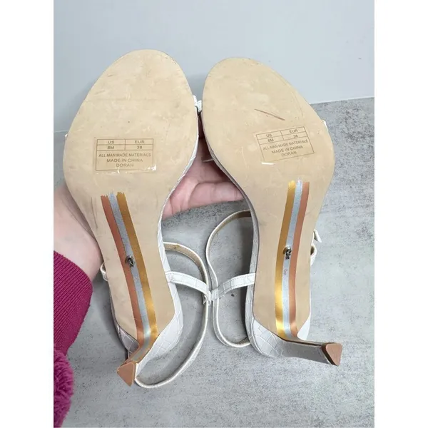 Sam Edelman Sandals Womens Size‎ 8 White Croc Embossed Faux Leather Beachy Heels - Image 9