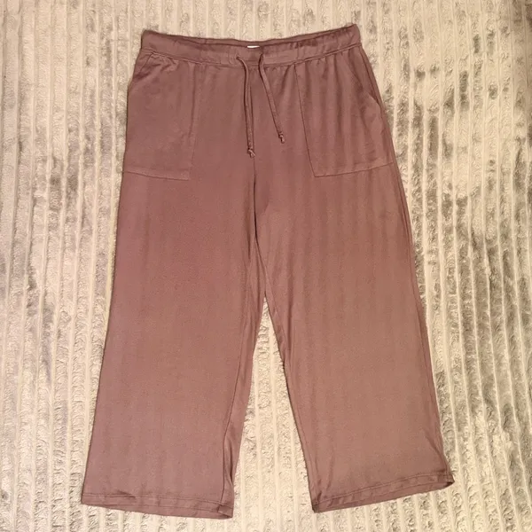 Softies Womens XL Mauve Purple Wide Leg Lounge Pants Drawstring Pajama Cropped - Image 2