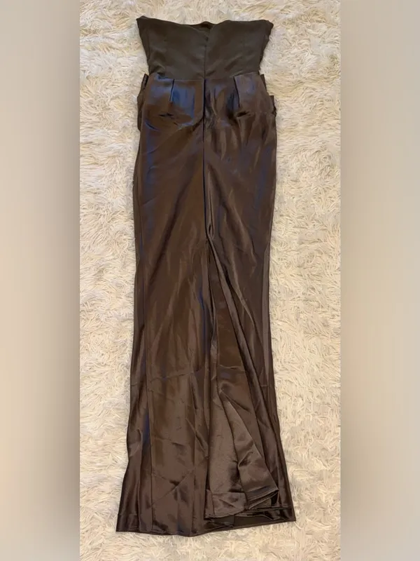 NEW HOUSE OF CB Persephone Strapless pebble gray crepe Evening Dress Sz S - Image 6