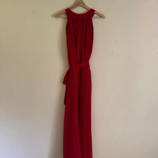 Sabine Red Chiffon Boho Colorful Floral Beaded Maxi Formal Dress Size Small - Image 5