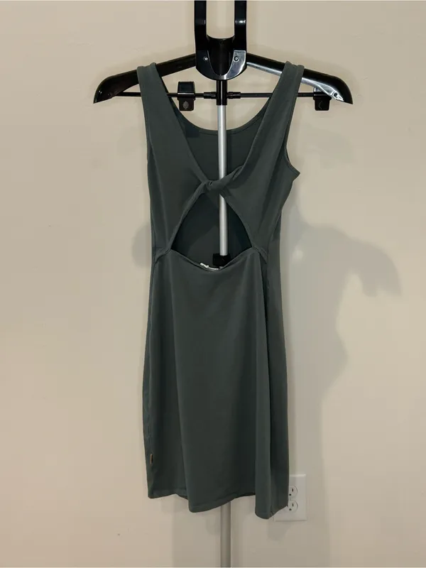 Tentree Organic Cotton Twist-Back Cutout Tank Dress XS Gray Green - Image 5
