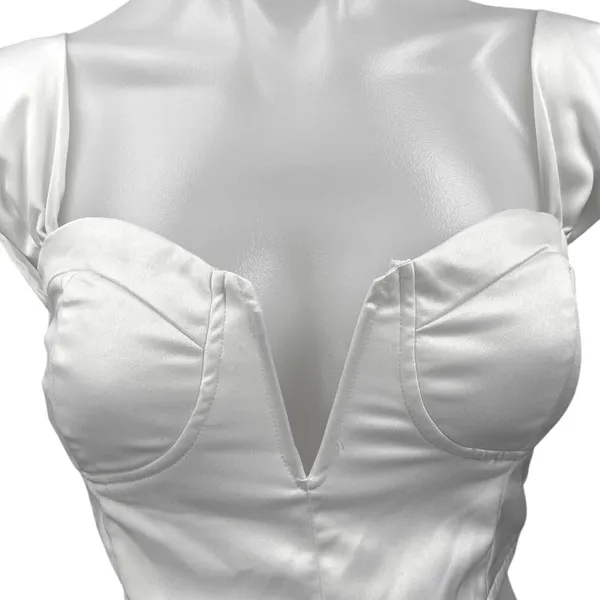 Superdown Women's White Satin Sleeveless Cami Camisole Corset Crop Tank Top S - Image 3