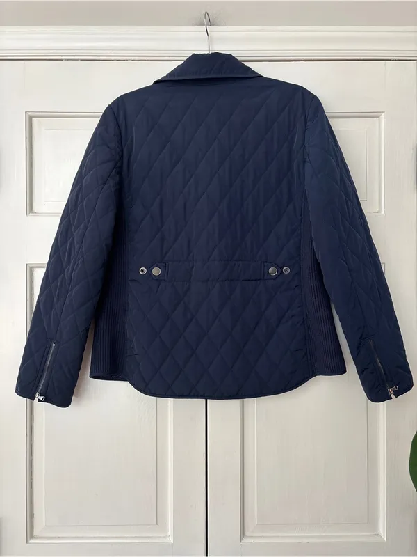 Talbots Navy Quilted Lightweight Puffer Jacket Size Large Ribbed Sides‎ Full Zip - Image 5