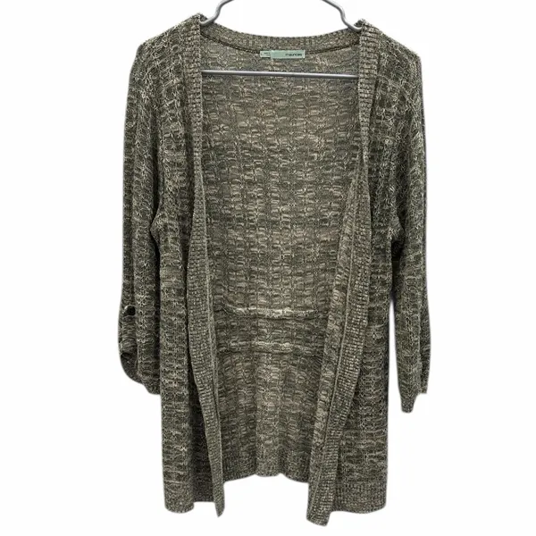 Maurices Open Front Textured Knit Cardigan Womens Large Olive Cream - Image 4