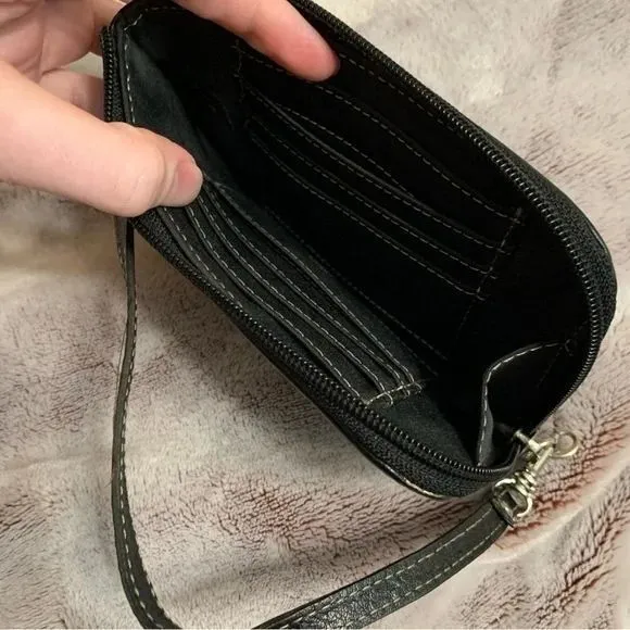 Fossil Wristlet Wallet Black Monogram Zip Around Small Purse Clutch Bag Fabric‎ - Image 3