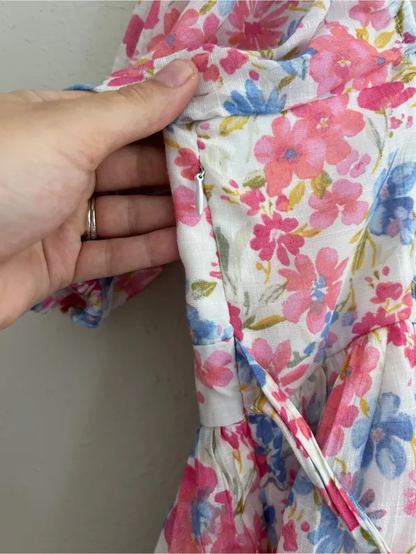 Altar'd State Pink Blue Floral Square-Neck Puff Sleeve Mini Dress High Tea XL - Image 6