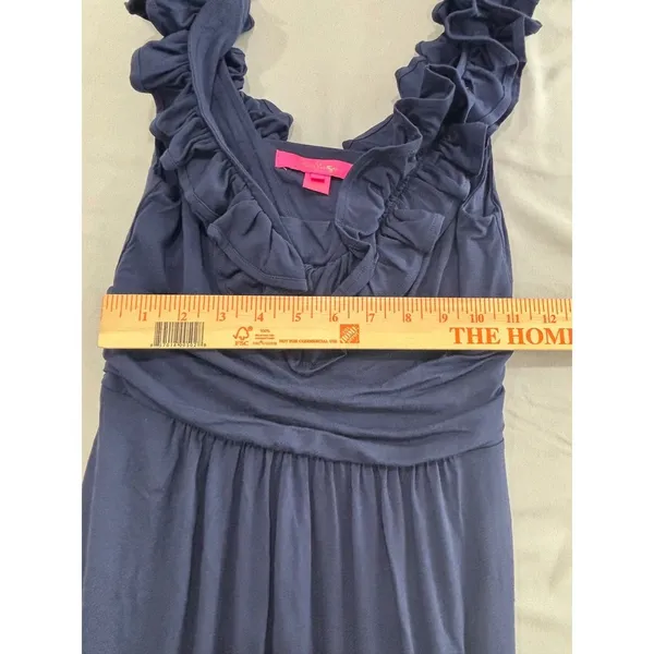 Lilly Pulitzer Navy Blue‎ Ruffle V-Neck Maxi Dress XS Jersey Knit Sleeveless - Image 6