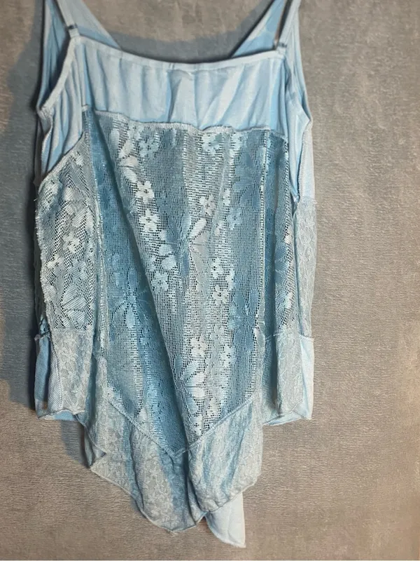 POL Light Blue Lace-Panel Spaghetti Strap Camisole size‎ large Lagenlook boho - Image 5