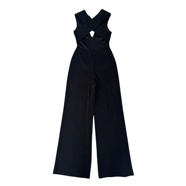 LULUS Thinking Out Loud Backless Black Jumpsuit Criss Cross Open Back Wide Leg S - Image 7