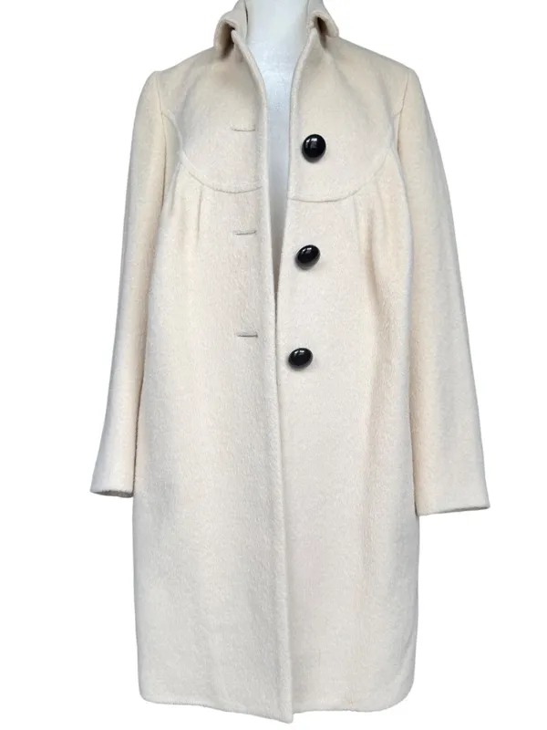 Meissa 100% Wool Off White Black Button Front‎ Collared Coat Sz M Size M - Image 2