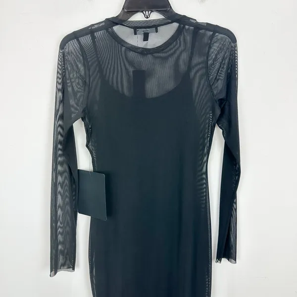 Lulus Perfect Plans Black Sheer Mesh Long Sleeve Midi Dress Party Cocktail S NWT - Image 9