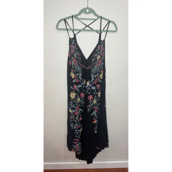 Free People Ashbury Maxi Slip Dress Sz‎ XS Black Floral - Image 5