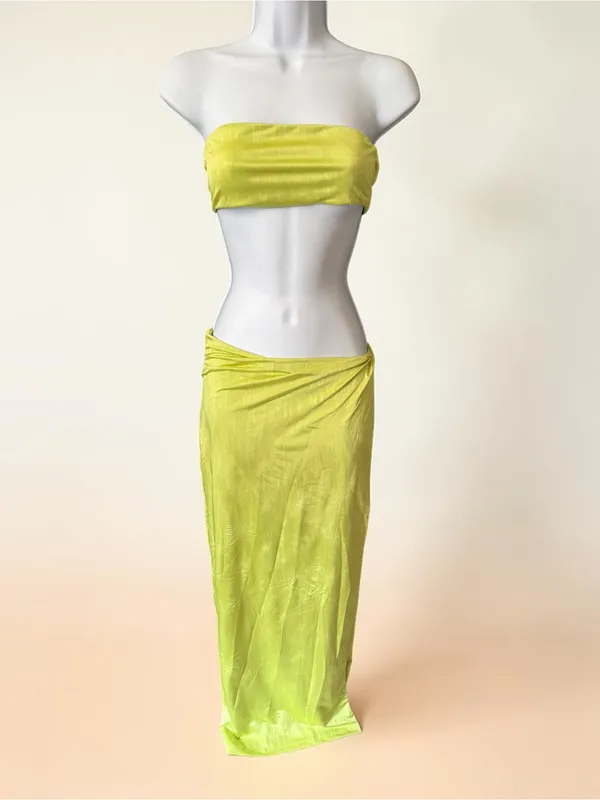 Super down- Karolyna Maxi Skirt Set Neon Lime Two-Piece Strapless Set Size XS - Image 4