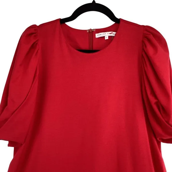 English Factory Red Dress Size Large Puff‎ Sleeve Mini Ruffle Hem stretch - Image 3